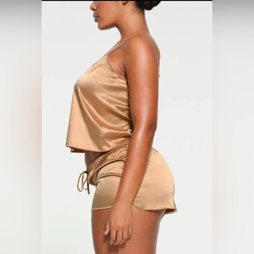 SKIMS Satin Pajama Top in Gold - Picture 3 of 4